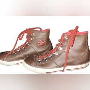 Vintage Converse Chuck Taylor High Top Brown Leather Youth Size 4 Women's 6.5